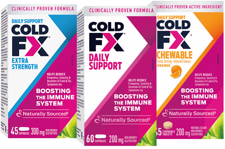 COLD-FX Daily Support, Extra Strength, and Chewable Packages