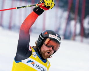 Professional skier celebrating