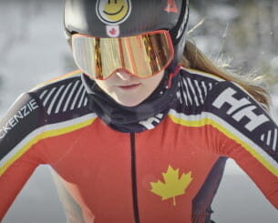 Close-up of a professional skier with Canada uniform