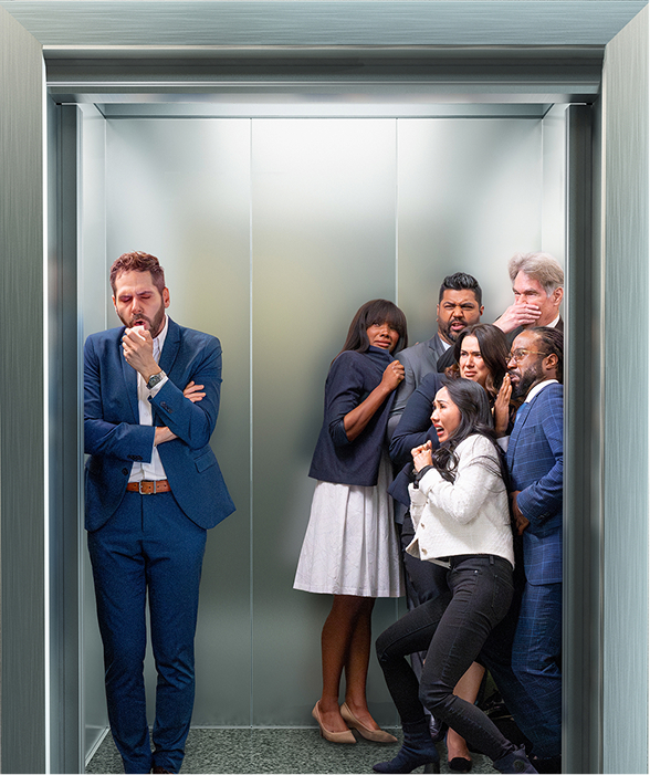 Sick man on elevator